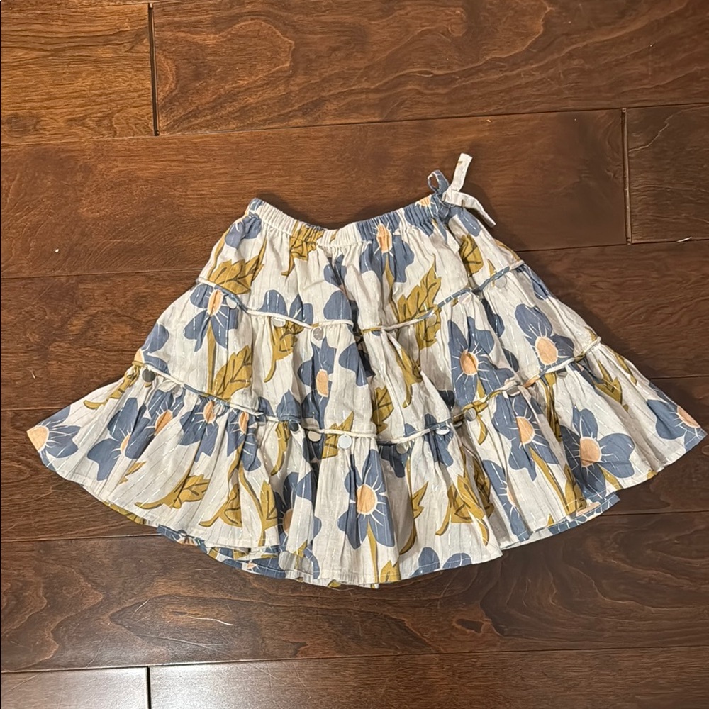 Floral Tiered Skirt in Blue and Yellow